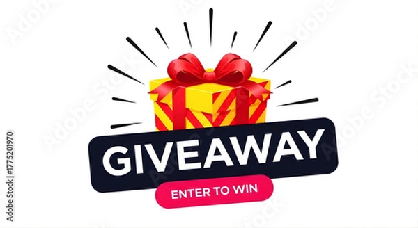 Obraz Giveaway gift box with enter to win text and rays
