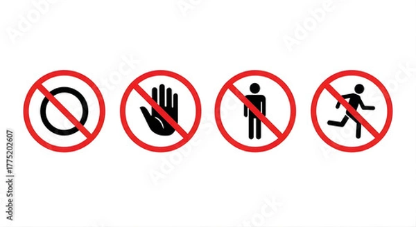Obraz Prohibition signs set no entry no running no stopping no entry