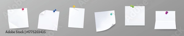Fototapeta Paper notes with pins white stickers or notepad