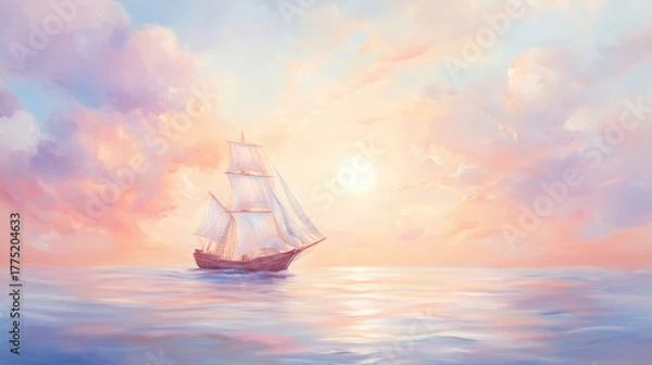 Fototapeta sunset sea landscape and ship