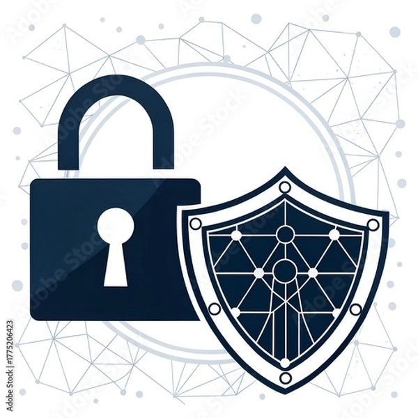 Obraz Cyber Security Concept Illustration with Padlock | Data Protection & Online Safety