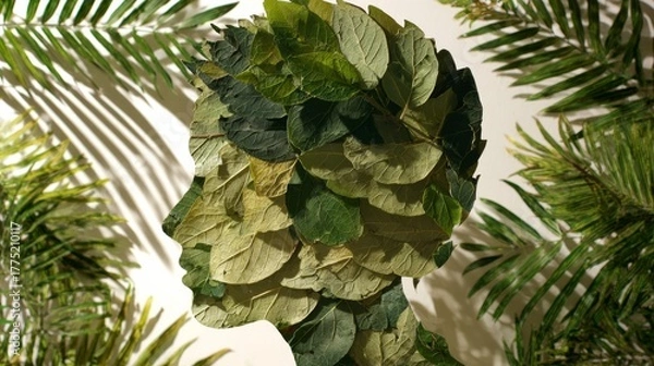 Fototapeta The silhouette of the fusion of nature and avatar