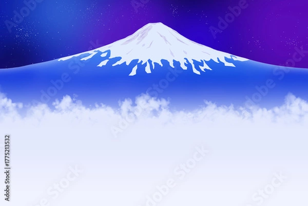 Obraz 夜の富士山と雲の背景イラスト