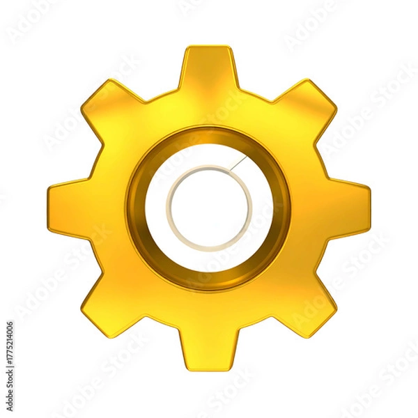 Obraz Shiny, golden gear with a white circle center against a black background