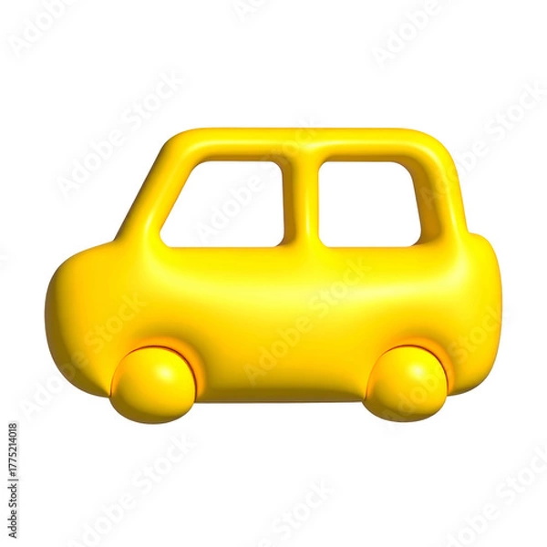 Obraz Shiny, yellow 3D rendered cartoon car icon, stylized with smooth rounded edges
