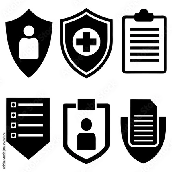 Fototapeta Shield, Document, Claim Form, and ID Card Icon on White Background.