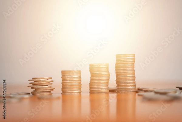 Fototapeta Coins are placed. Business model. Business success concept, wealth investing in stocks. Business is growing by leaps and bounds.	