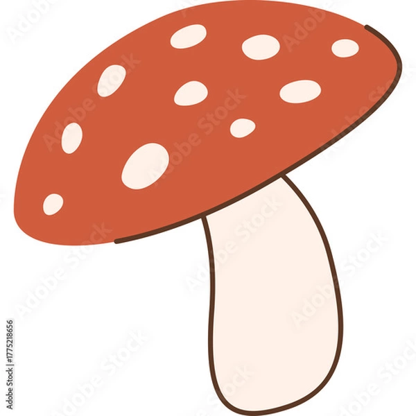 Fototapeta Whimsical Red Mushroom With White Spots And A Light Tan Stem Isolated On A White Background