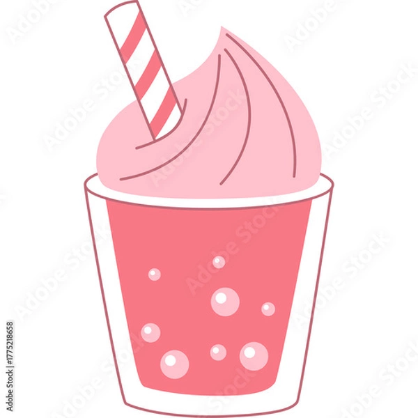 Fototapeta Whimsical Pink Dessert Drink with Striped Straw and Bubbles in a Clear Glass on Transparent Background