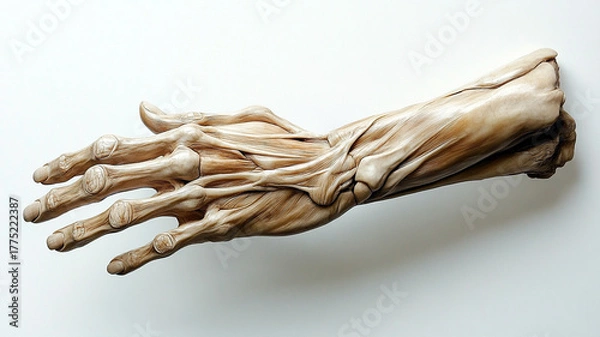 Fototapeta Anatomical model of a human arm showing muscles and tendons for medical education and study
