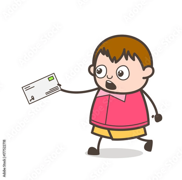 Fototapeta Running with Envelope - Cute Cartoon Fat Kid Illustration