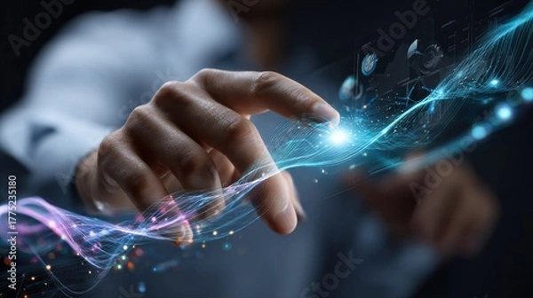 Fototapeta Engaging digital interaction virtual space abstract visualization futuristic environment close-up perspective technology concept