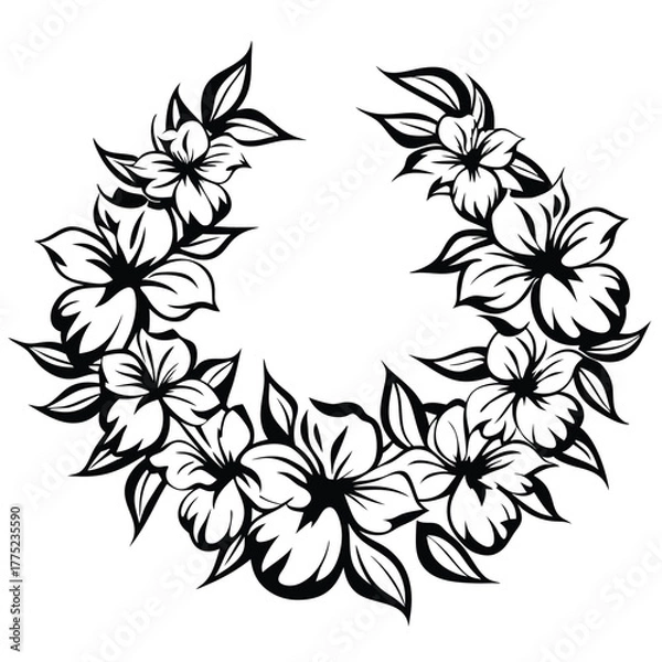 Fototapeta Circular flower blossom arrangement features a bold, stylized monochrome design forming a captivating decorative element