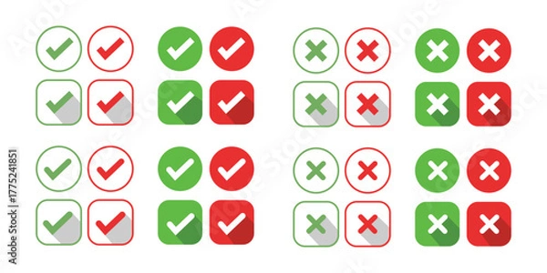 Obraz Checkmark and cross set. Isolated vector symbols. Checkmark right symbol tick sign. Test question. 
