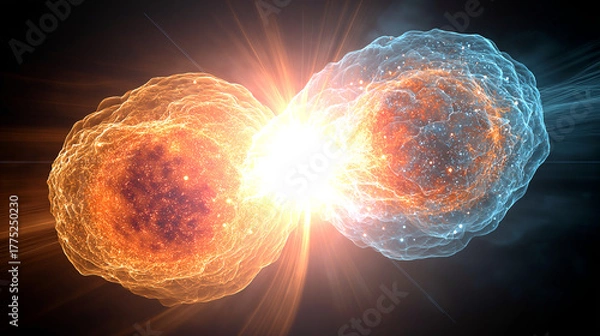 Fototapeta 未来のフュージョンエネルギー、核融合反応のイメージ