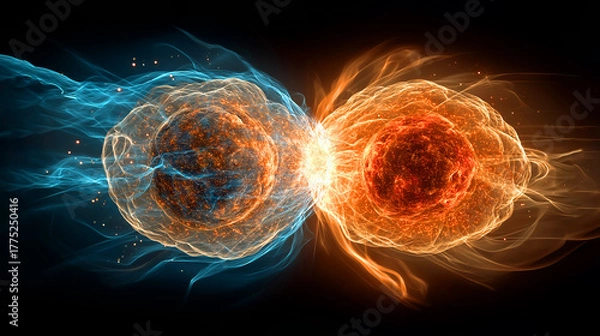Fototapeta 未来のフュージョンエネルギー、核融合反応のイメージ