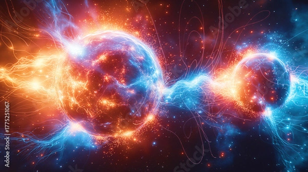 Fototapeta 未来のフュージョンエネルギー、核融合反応のイメージ