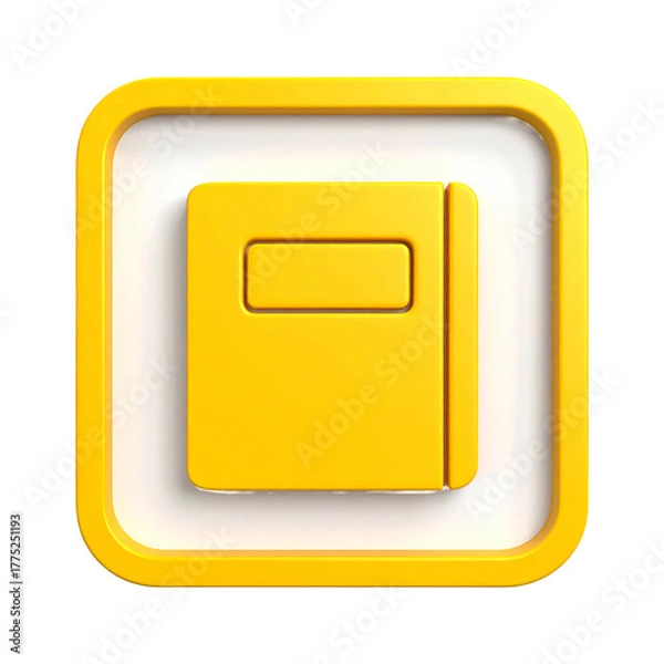Fototapeta A bright yellow book icon, square and 3D, sitting in a rounded square frame