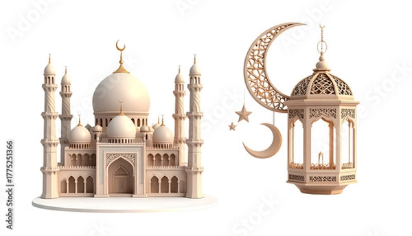 Fototapeta Set of Middle Eastern heritage and religious icons isolated on transparent background.