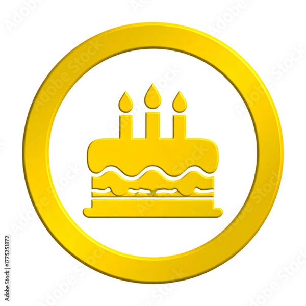 Obraz Golden birthday cake illustration inside a ring on a black background