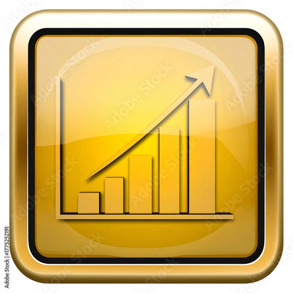 Fototapeta Shiny gold graphic with a rising bar chart, showcasing growth and progress