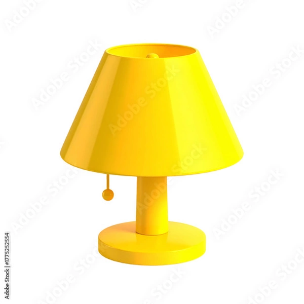 Fototapeta Yellow table lamp with a tapered shade and a circular base, on black backdrop