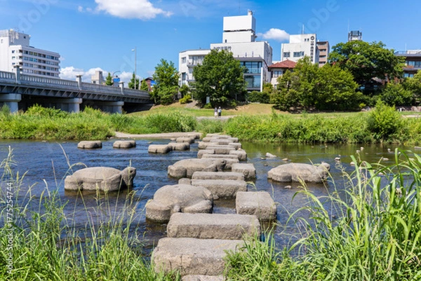 Obraz 日本の京都にある、さまざまなアニメの聖地となっている、鴨川デルタの風景