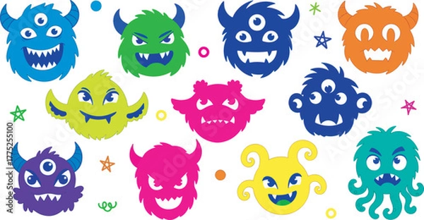 Obraz Cute Fluffy Monster Character Collection Illustration 