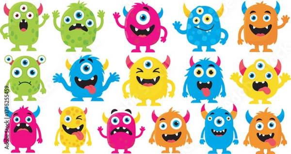 Obraz Cute Fluffy Monster Character Collection Illustration 