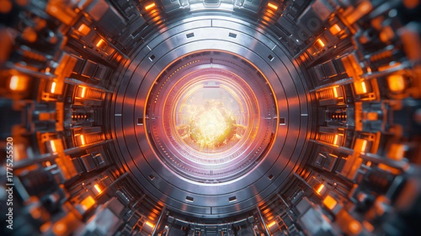 Fototapeta 未来のフュージョンエネルギー、核融合反応のイメージ
