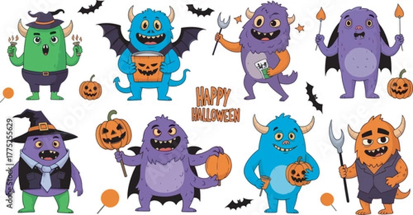 Obraz Cute Fluffy Monster Character Collection Illustration 