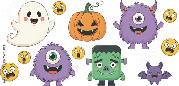 Obraz Cute Fluffy Monster Character Collection Illustration 