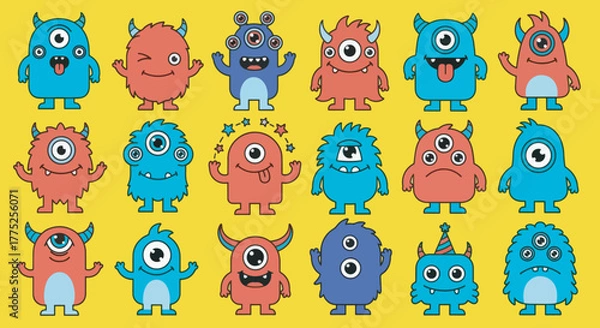 Obraz Cute Fluffy Monster Character Collection Illustration 