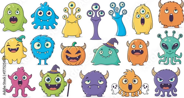 Obraz Cute Fluffy Monster Character Collection Illustration 