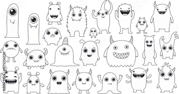 Obraz Cute Fluffy Monster Character Collection Illustration 