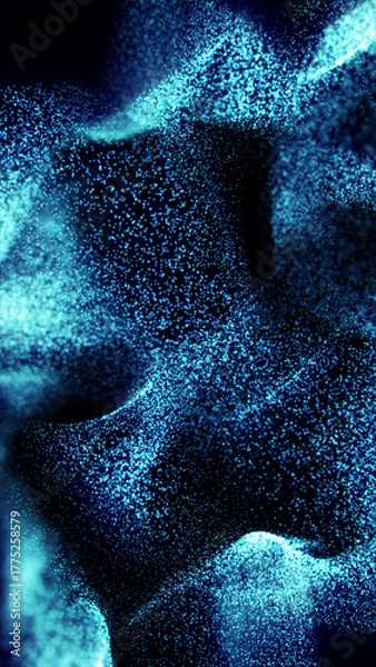 Fototapeta Flowing digital blue particles forming abstract waves in space, representing data visualization, energy, and futuristic motion