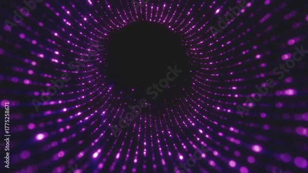 Fototapeta Abstract glowing tunnel of purple lights forming a hypnotic vortex with bright particles
