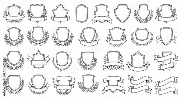 Obraz Collection of Ornate Crests and Decorative Ribbons for Heraldic and Emblematic Design Projects