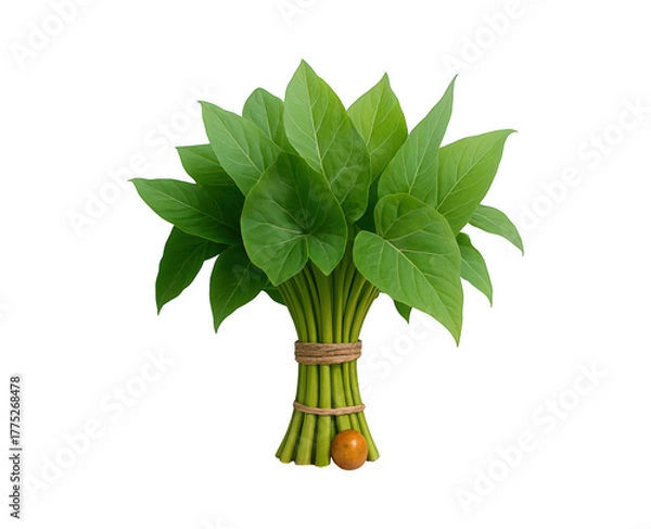 Obraz A vibrant bunch of fresh green betel leaves tied with natural twine on a dark background