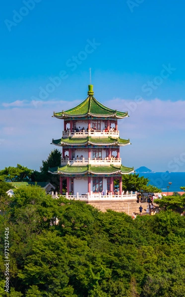 Fototapeta Aerial view of Xiaoyushan Park in Qingdao, China