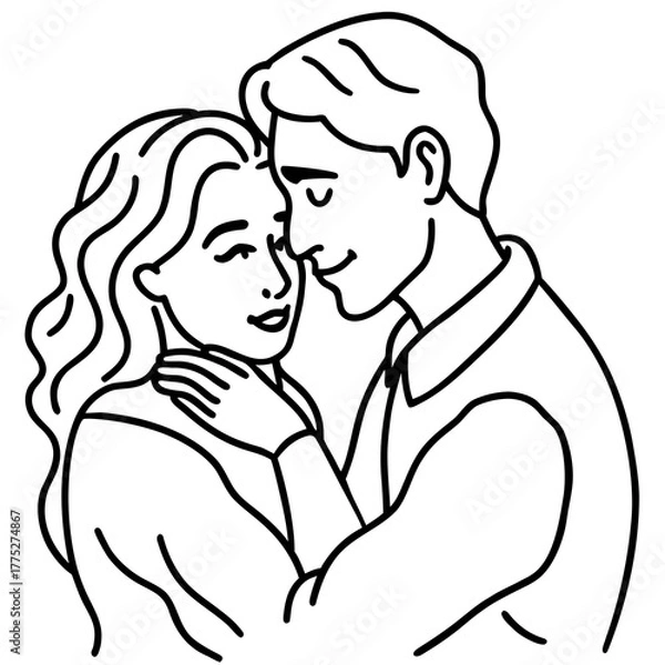 Fototapeta A loving couple embracing tenderly with closed eyes isolated on white background isolated on transparent background