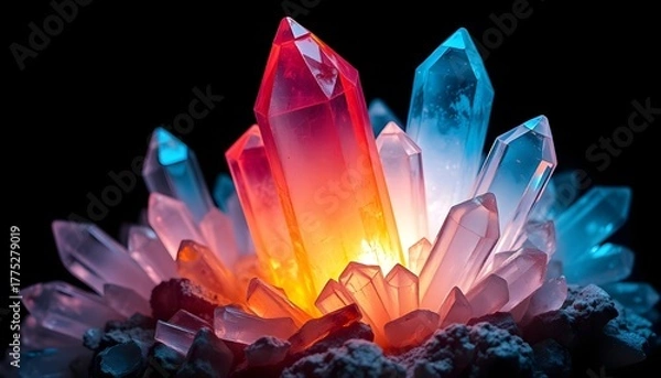 Fototapeta Colorful Crystal Cluster with Vibrant Light Refraction: gemstone, minerals