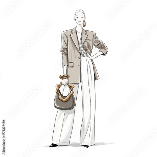 Obraz Fashion Modeling Illustration with White Clean Background