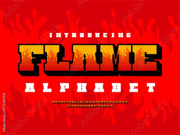 Obraz fire style alphabet design with uppercase, numbers and symbols
