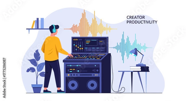 Fototapeta Audio Engineering And Creative Process Depicted Through Modern Graphic Illustration