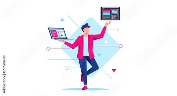 Fototapeta Balancing Digital Tools and Workflow: A Conceptual Illustration for Creative Professionals