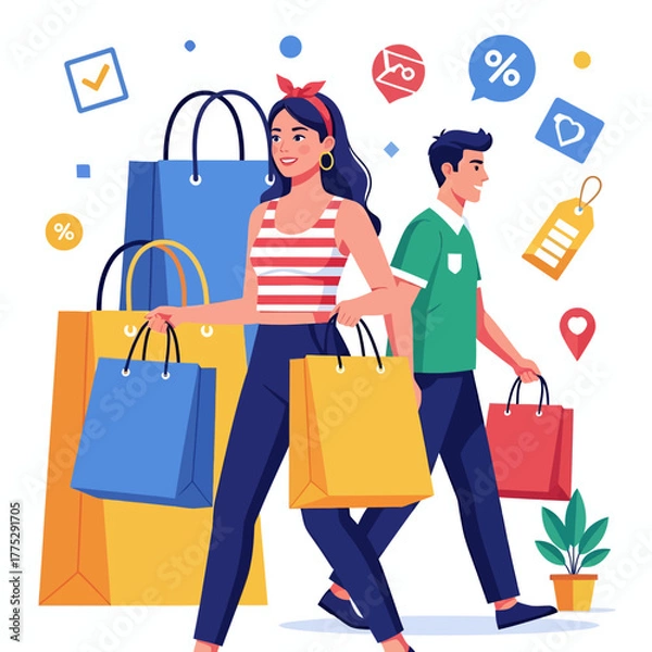 Obraz Shopping and Sale Illustration with White Clean Background