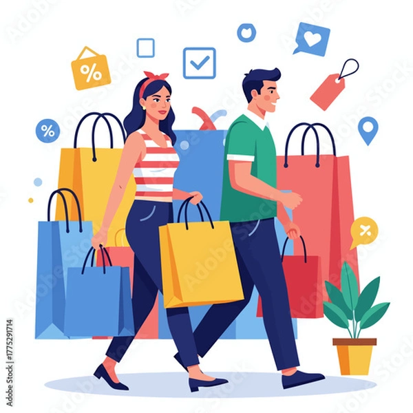 Obraz Shopping and Sale Illustration with White Clean Background
