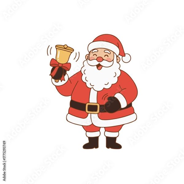 Obraz Jolly Santa Claus ringing festive golden bell heralds Christmas cheer