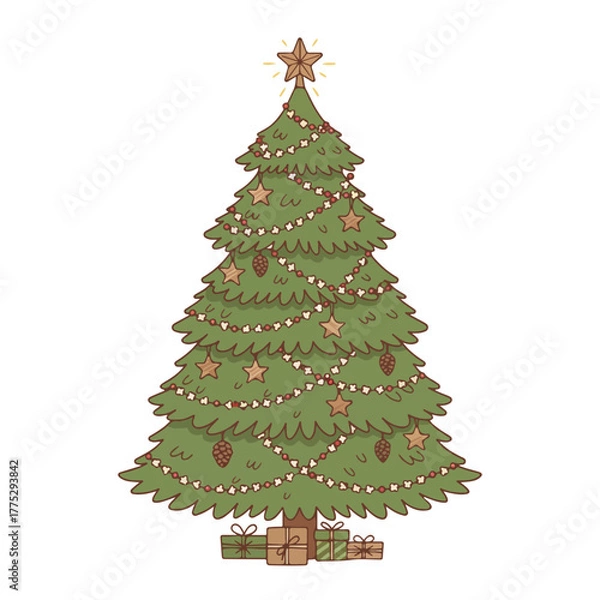 Obraz Cozy Christmas tree with star ornaments and cute gifts underneath it